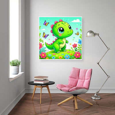 Diamond Painting-Kleiner Dino im Blütenland