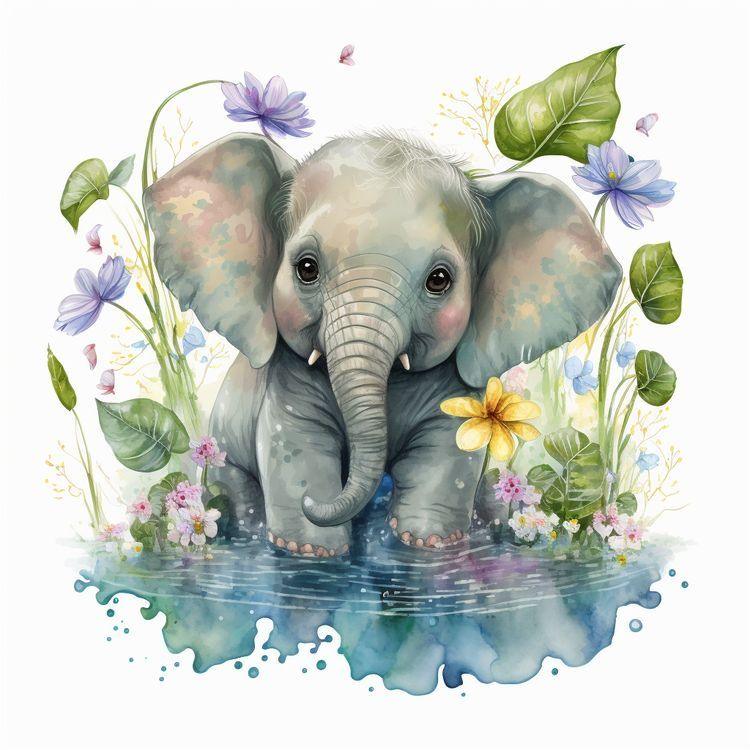 Diamond Painting - kleiner Elefant am Seeufer - diamondspainting