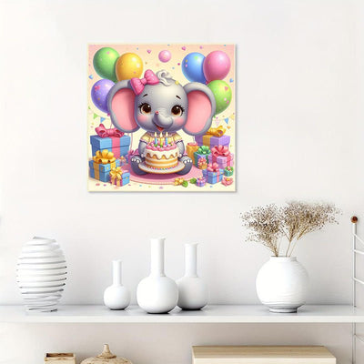 Diamond Painting-Kleiner Elefant, der Geburtstag feiert