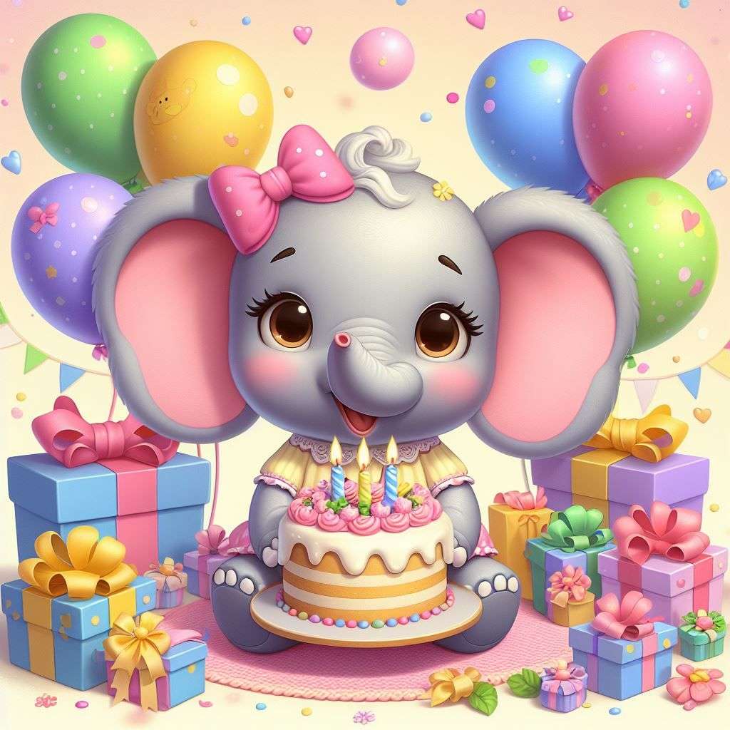 Diamond Painting-Kleiner Elefant, der Geburtstag feiert - Jetzt bei diamondspainting kaufen