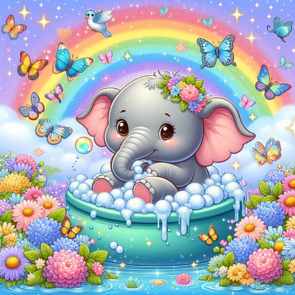 Diamond Painting - Kleiner Elefant in der Badewanne - diamondspainting