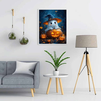 Diamond Painting-Kleiner Geist auf Kürbis