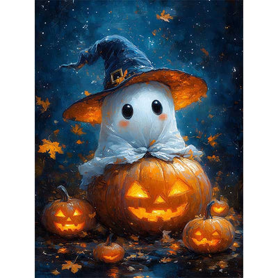 Diamond Painting-Kleiner Geist auf Kürbis