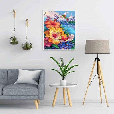 Diamond Painting-Kolibris und Tropenblumen