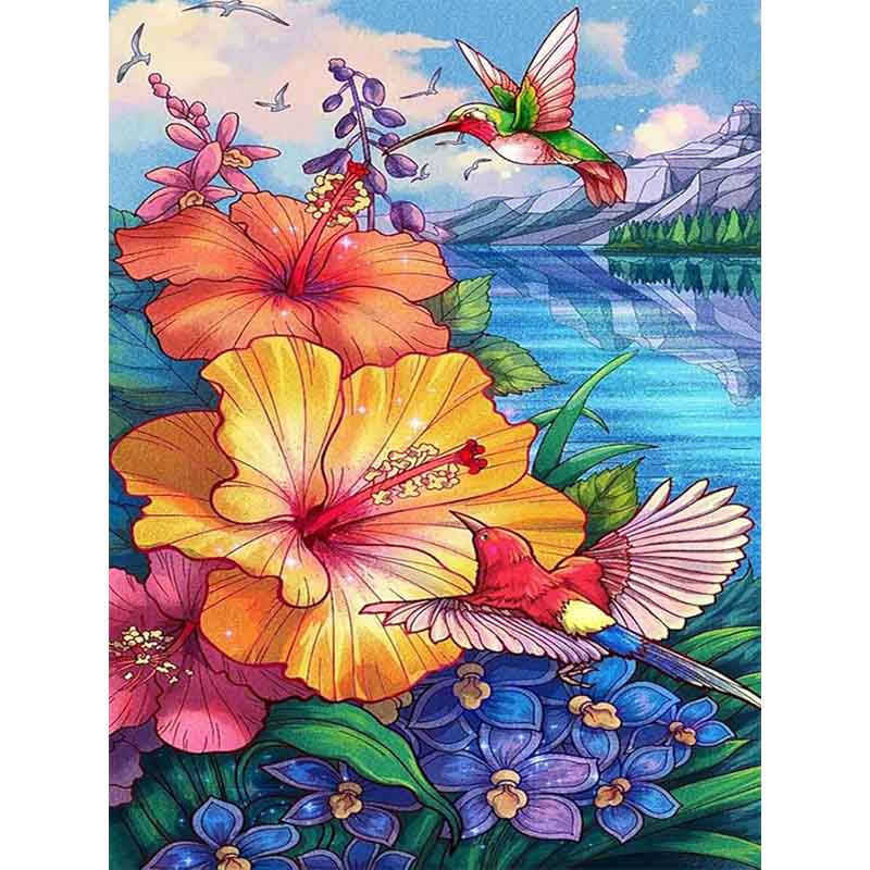 Diamond Painting-Kolibris und Tropenblumen