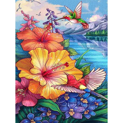 Diamond Painting-Kolibris und Tropenblumen