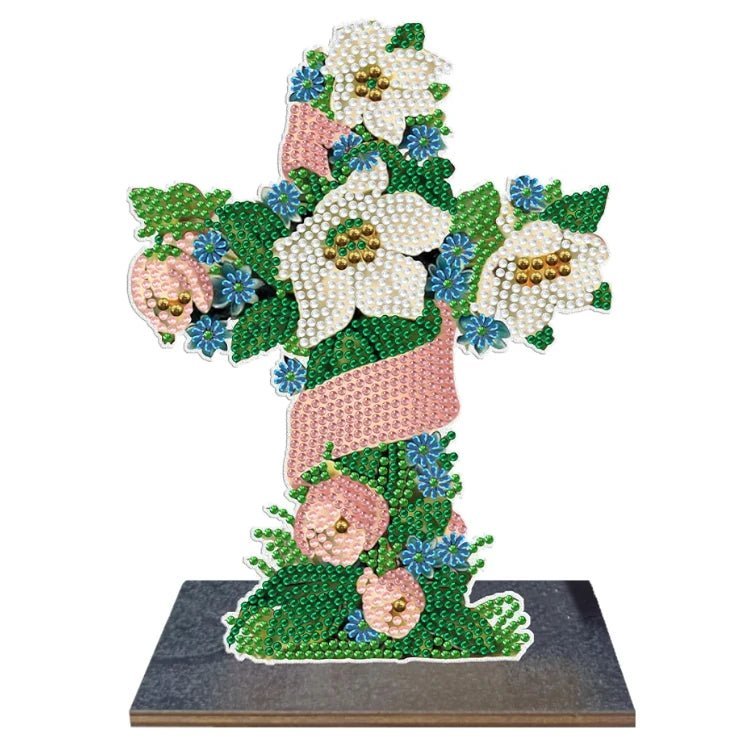 Diamond Painting-Kreuz mit weißen Blumen - Jetzt bei diamondspainting kaufen
