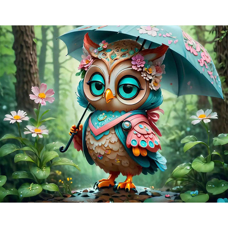 Diamond Painting-Kristalleule mit Regenschirm