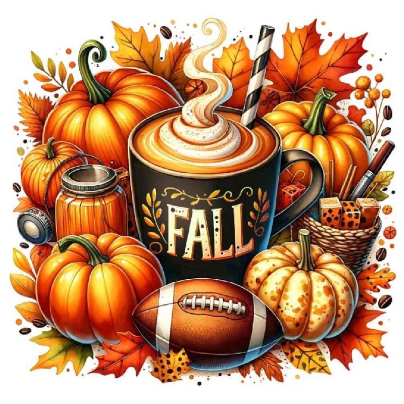 Diamond Painting-Kürbisse, Kaffee & Football