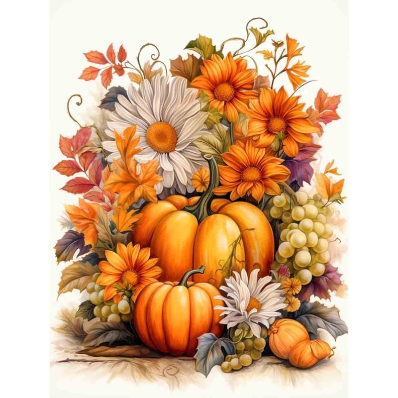 Diamond Painting-Kürbisse und Margeriten