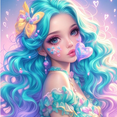 Diamond Painting-Küssende, niedliche Mädchen mit einem Herz - Jetzt bei diamondspainting kaufen