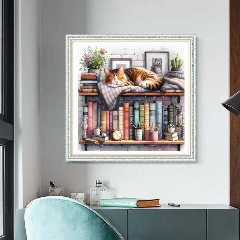 Diamond Painting-Lesestunde mit Katze