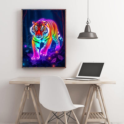 Diamond Painting-Leuchtender Neon-Tiger bei Nacht