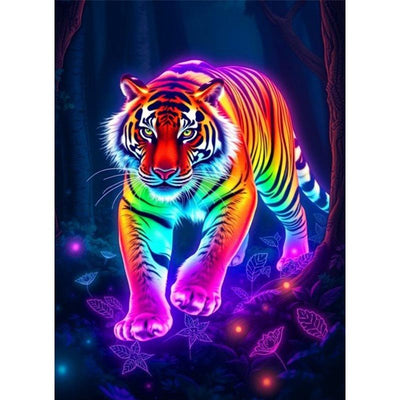 Diamond Painting-Leuchtender Neon-Tiger bei Nacht