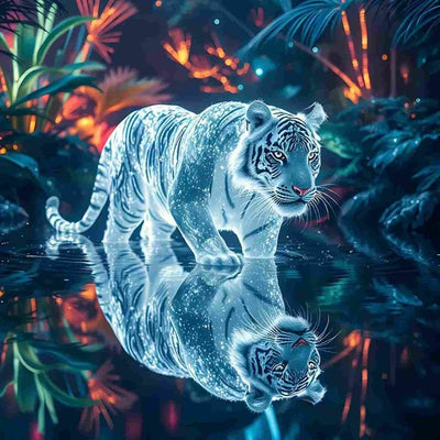 Diamond Painting-Leuchtender Weißer Tiger
