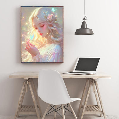 Diamond Painting-Leuchtendes Mädchen, umgeben von Schmetterlingen
