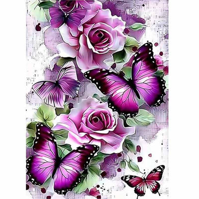 Diamond Painting-Lila Rosen und Schmetterlinge