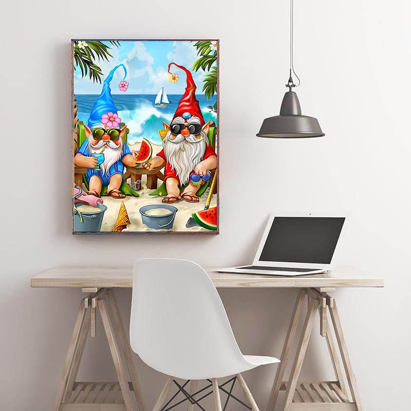 Diamond Painting-Lustige Zwerge im Urlaub am Meer