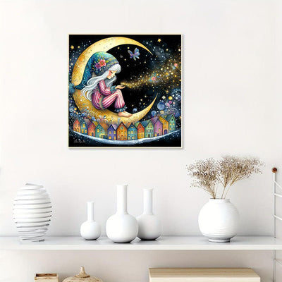 Diamond Painting-Mädchen auf dem Mond