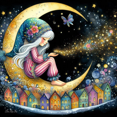 Diamond Painting-Mädchen auf dem Mond - Jetzt bei diamondspainting kaufen