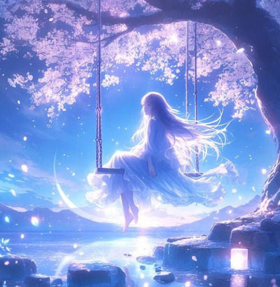 Diamond Painting-Mädchen auf einer Schaukel unter einem Baum - Jetzt bei diamondspainting kaufen