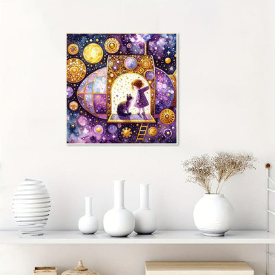 Diamond Painting-Mädchen im Raumschiff