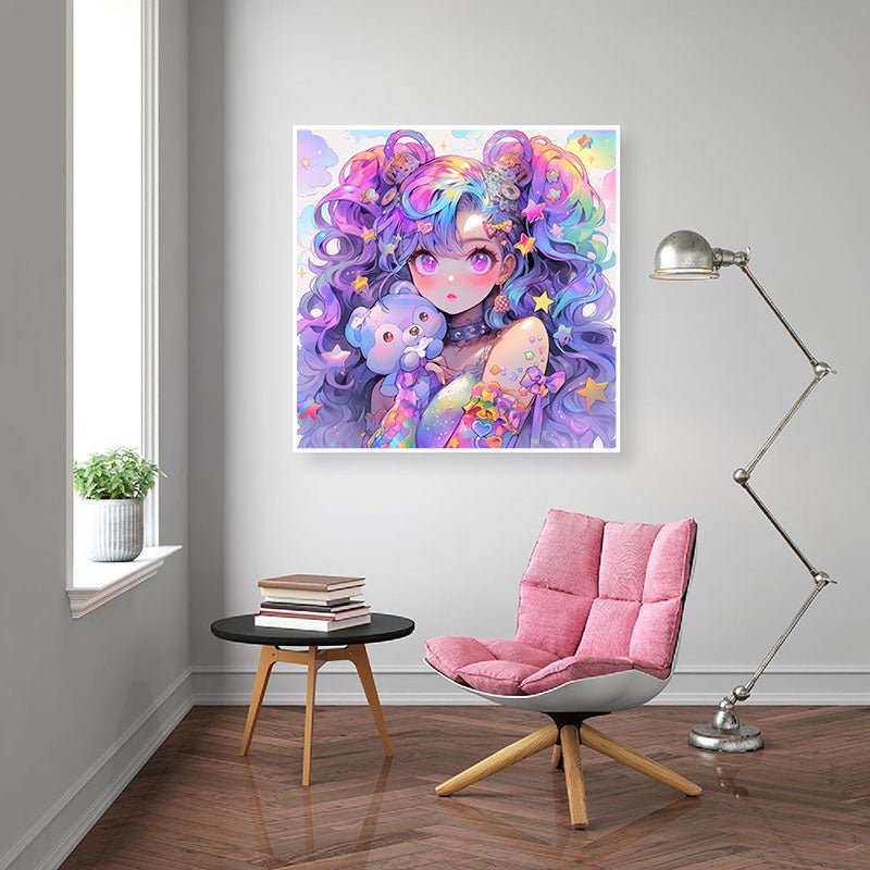 Diamond Painting-Mädchen mit einem Teddybär