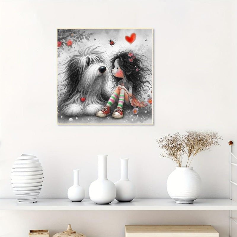 Diamond Painting-Mädchen und Hund