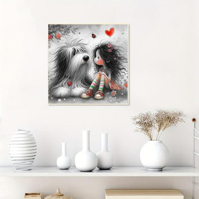 Diamond Painting-Mädchen und Hund