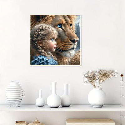 Diamond Painting-Mädchen und Löwe