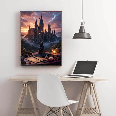 Diamond Painting-Magische Akademie bei Sonnenuntergang