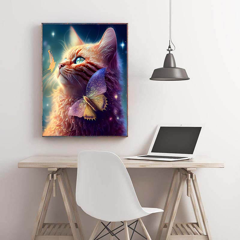 Diamond Painting-Magische Katze mit Schmetterling