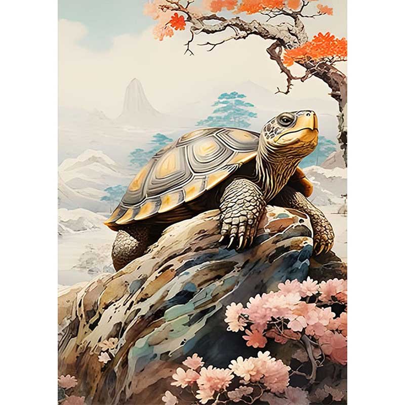 Diamond Painting-Majestätische Schildkröte auf Felsen