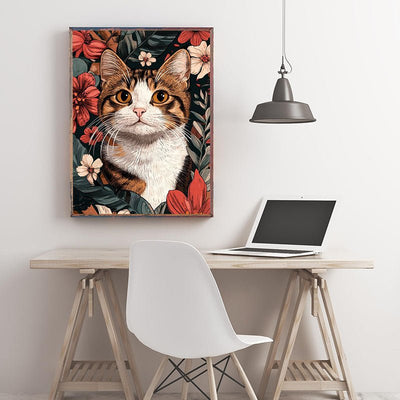 Diamond Painting-Mieze im Blütenrausch