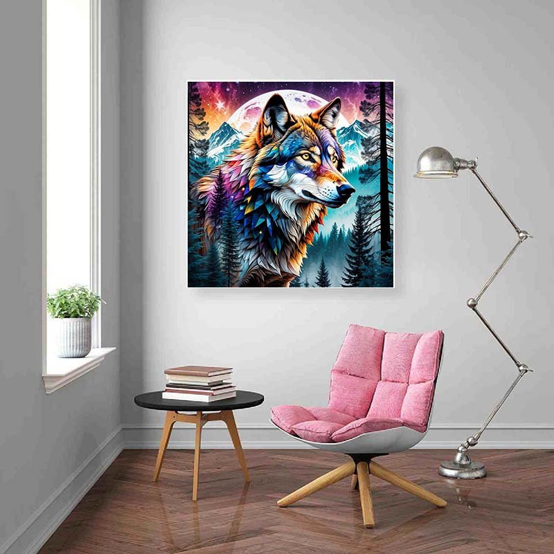 Diamond Painting-Mondwolf im Farbenspiel