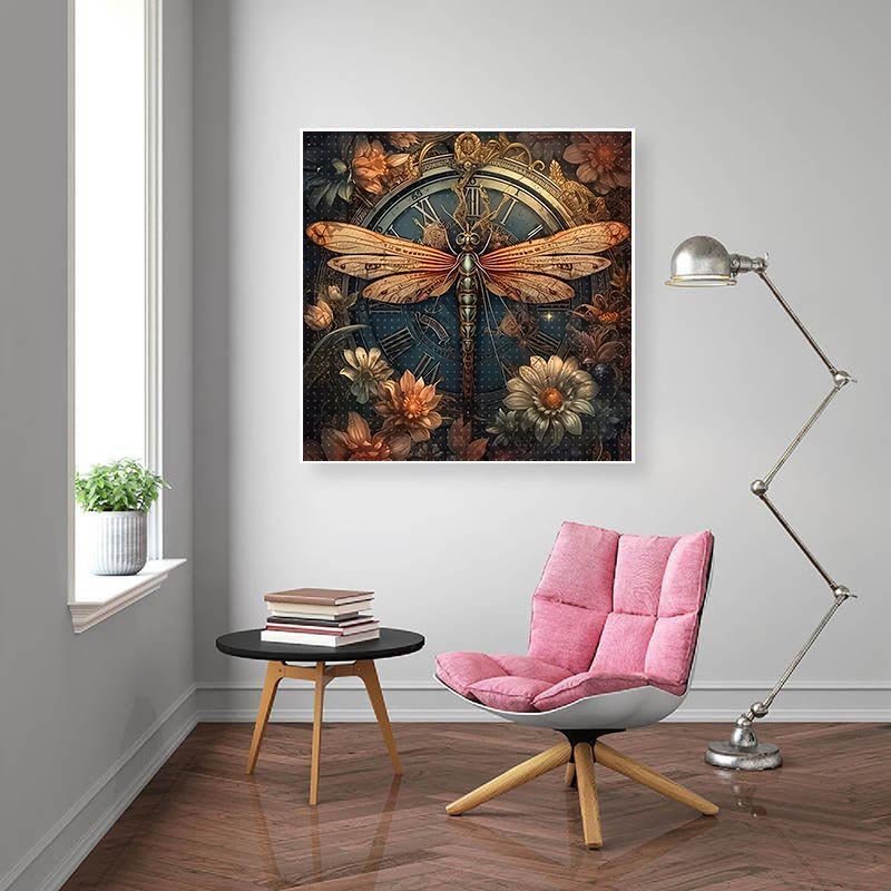 Diamond Painting-Mystische Uhr und Blumen