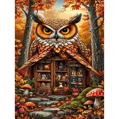 Diamond Painting-Mystische Waldeule mit Pilzen