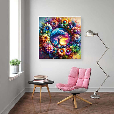 Diamond Painting-Mystischer Baum und Blumenkranz