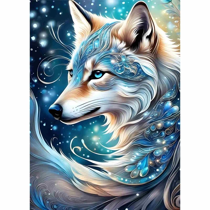 Diamond Painting-Mystischer Wolf in Blau