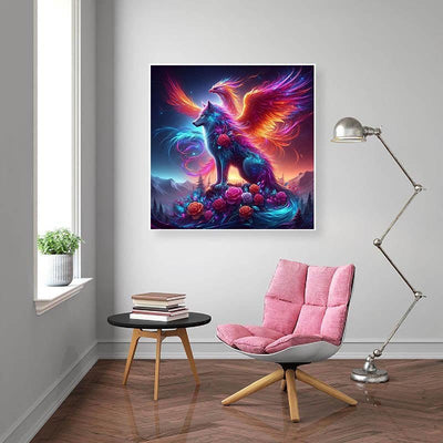Diamond Painting-Mystischer Wolf und Phönix