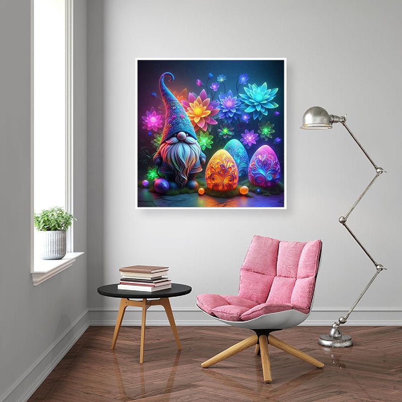 Diamond Painting-Mystischer Zwerg im Blütenwald