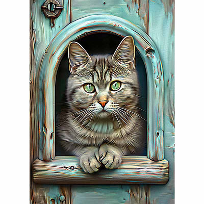 Diamond Painting-Neugierige Katze am Fenster