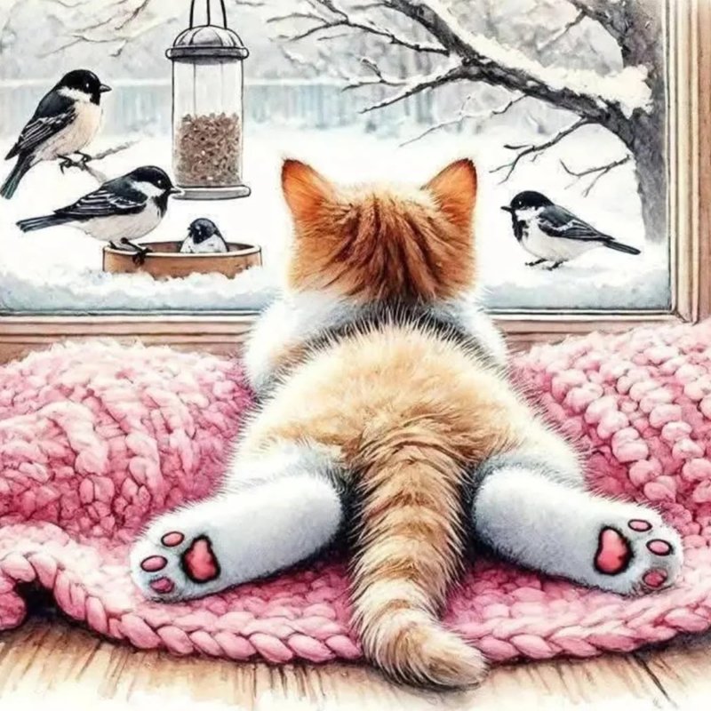 Diamond Painting-Neugierige Katze am Fenster