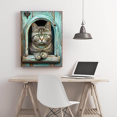 Diamond Painting-Neugierige Katze am Fenster