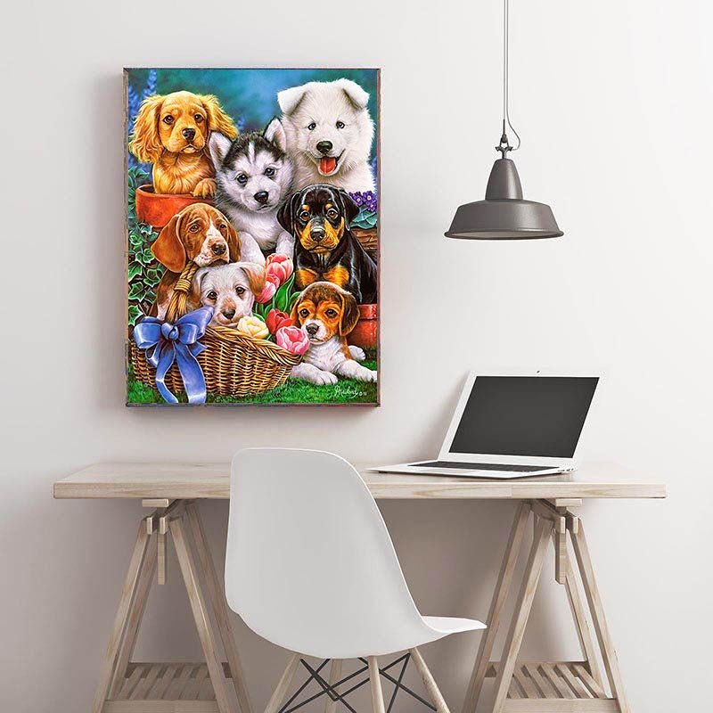 Diamond Painting-Niedliche Hunde im Garten
