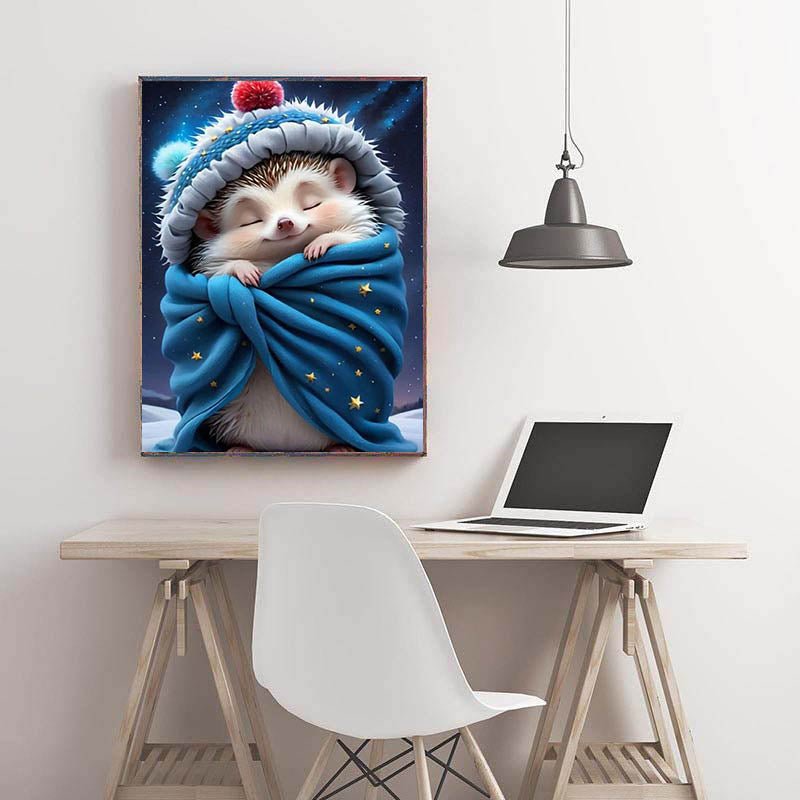 Diamond Painting-Niedlicher Igel im Winter