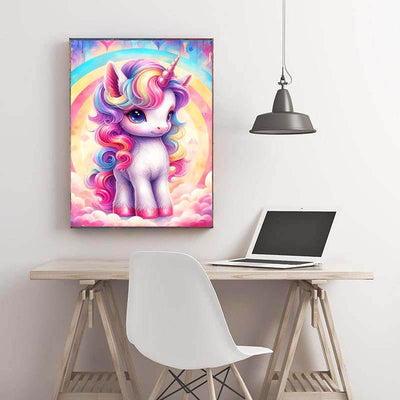 Diamond Painting-Niedliches Einhorn auf Wolken