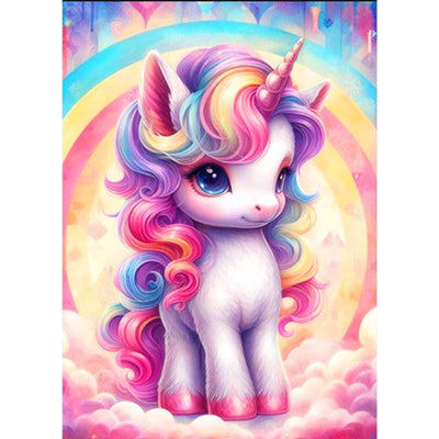 Diamond Painting-Niedliches Einhorn auf Wolken
