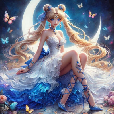 Diamond Painting-Niedliches Mädchen im Mondlicht - Jetzt bei diamondspainting kaufen