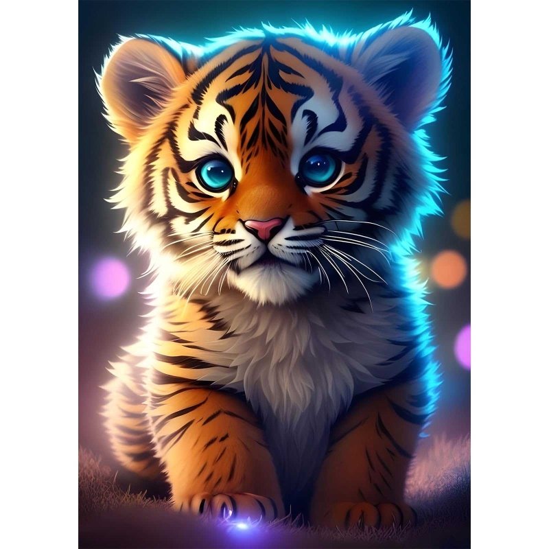 Diamond Painting-Niedliches Tigerjunges im Licht